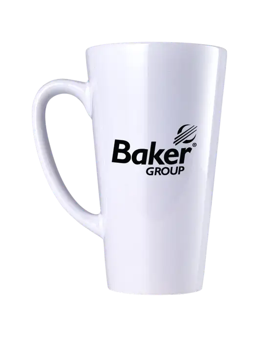 17 oz White Latte Mug w/Baker Group Logo