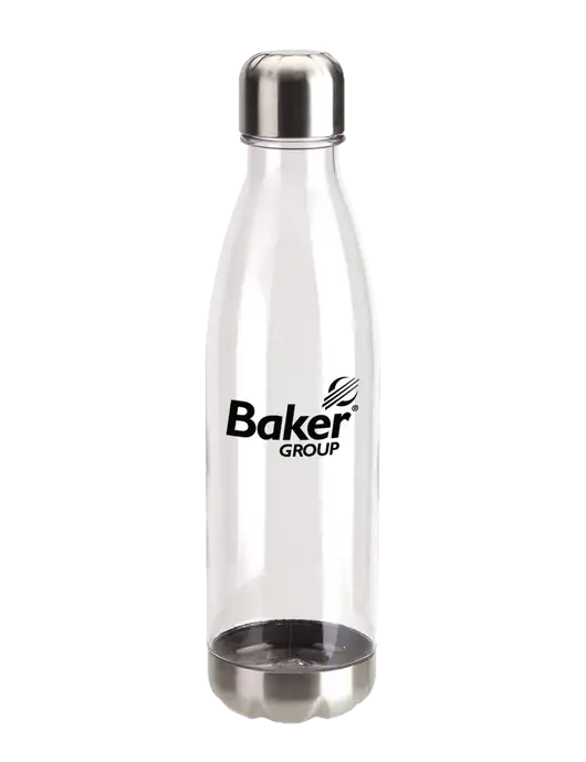 Bayside Tritan Clear 25 oz Bottle with Stainless Base and Cap w/Baker Group Logo