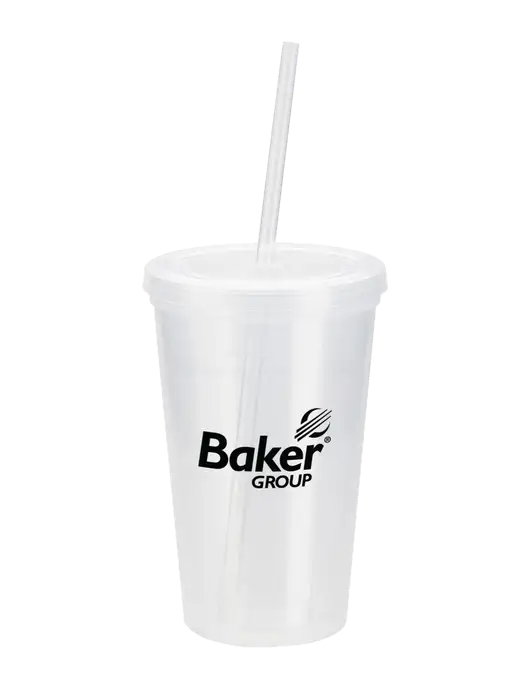 Sorrento Clear 16 oz Tumbler with Lid & Straw w/Baker Group Logo