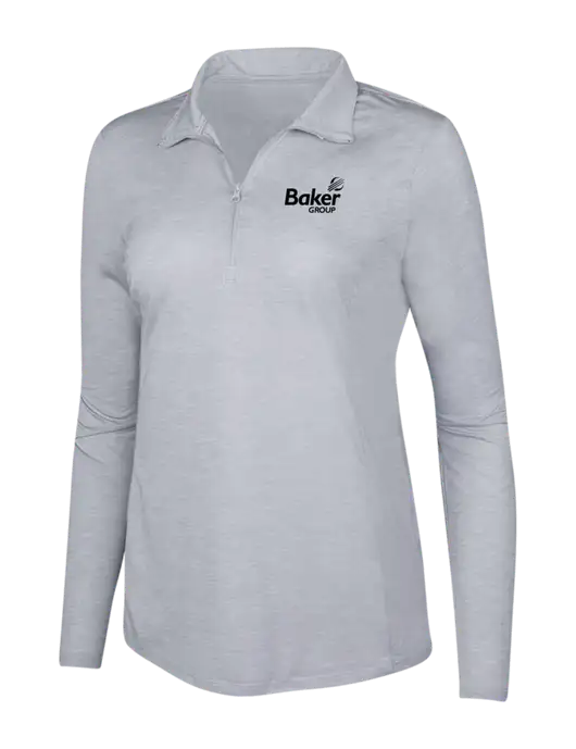 Light Grey Heather Womens Posicharge Tri-Blend Wicking 1/4 Zip Pullover w/Baker Group Logo