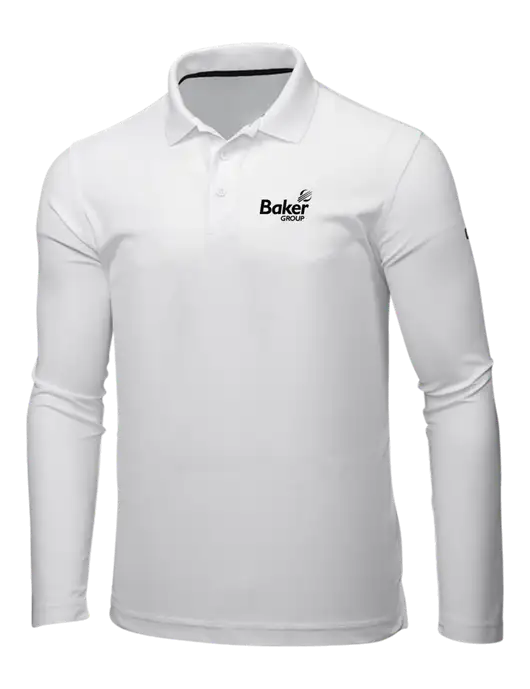 OGIO Bright White Caliber 2.0 Long Sleeve Polo w/Baker Group Logo