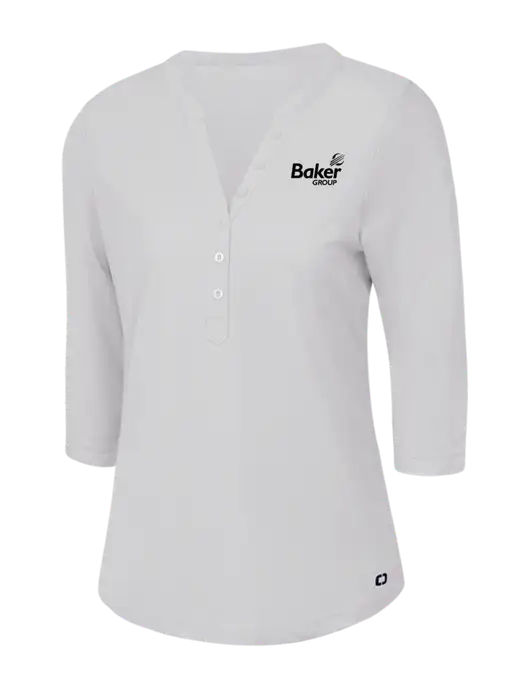 OGIO Bright White Jewel Henley w/Baker Group Logo
