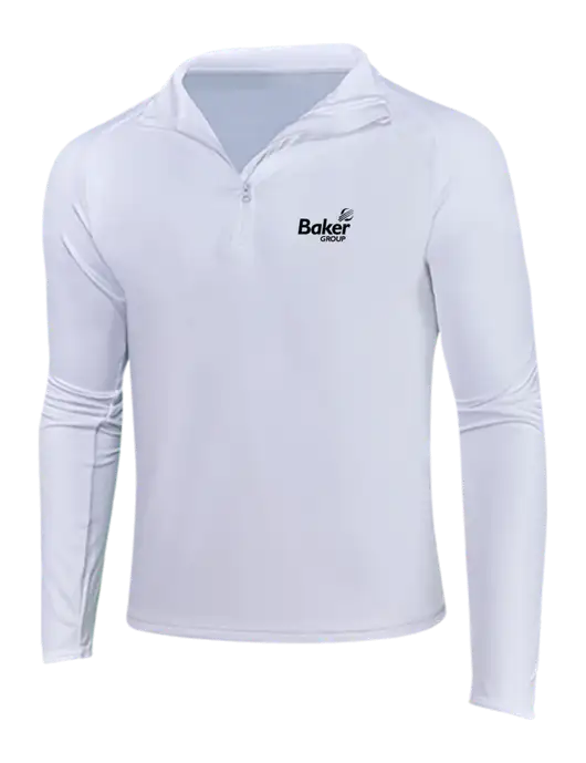 White Sport Wick Stretch 1/4 Zip Pullover w/Baker Group Logo