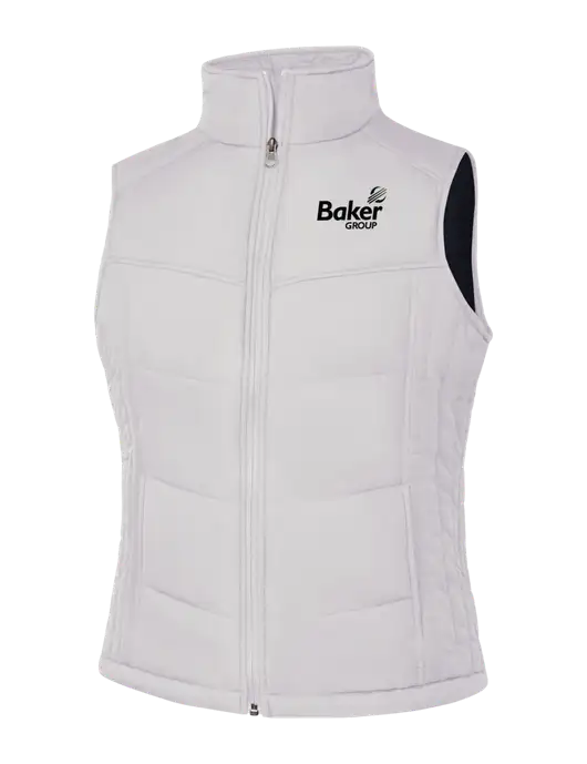 Womens White/Dark Slate Puffy Vest w/Baker Group Logo