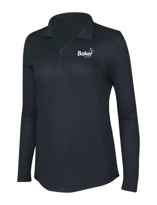 Black Triad Solid Womens Posicharge Tri-Blend Wicking 1/4 Zip Pullover w/Baker Group Logo