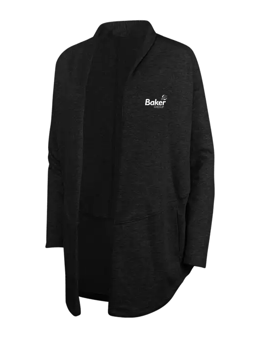 Deep Black/Charcoal Heather Womens Interlock Cardigan w/Baker Group Logo