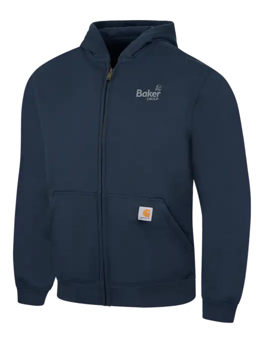Carhartt Navy Rain Defender Paxton Heavyweight Hooded Zip-Front Sweatshirt w/Baker Group Logo