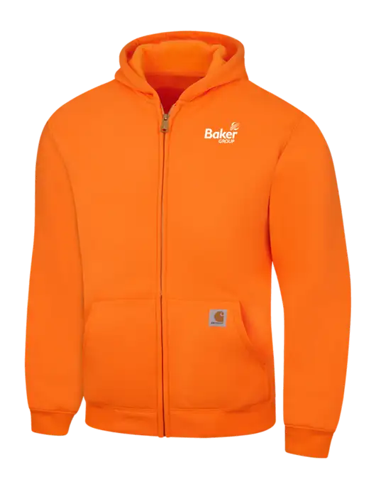 Carhartt Neon Orange Midweight Hooded Zip-Front Sweatshirt w/Baker Group Logo