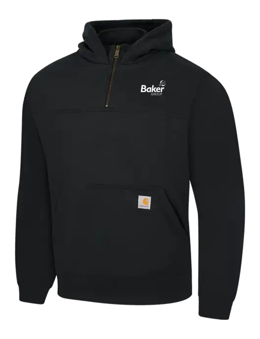 Carhartt Black Rain Defender Paxton Heavyweight Hooded 1/4 Zip Mock Sweatshirt w/Baker Group Logo