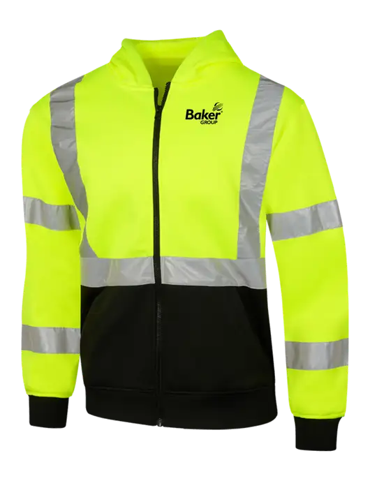 CornerStone Safety Yellow ANSI  107 Class 3 Heavy-Duty Fleece Full-Zip Hoodie w/Baker Group Logo