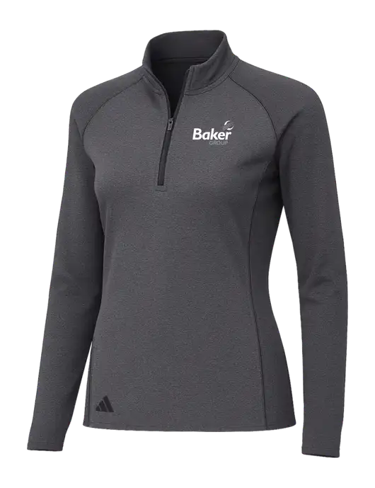 Adidas Womens Black Melange Space Dyed Quarter-Zip Pullover  w/Baker Group Logo