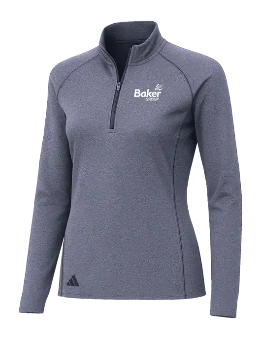 Adidas Womens Navy Melange Space Dyed Quarter-Zip Pullover  w/Baker Group Logo