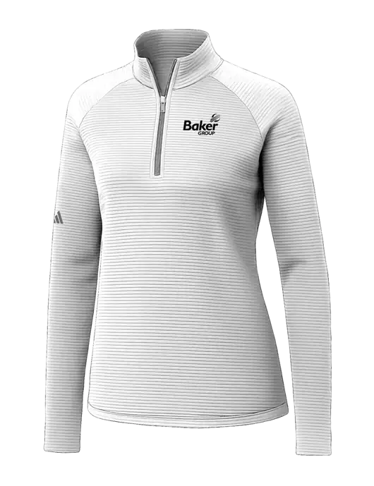 Adidas Womens White Spacer Quarter-Zip Pullover  w/Baker Group Logo