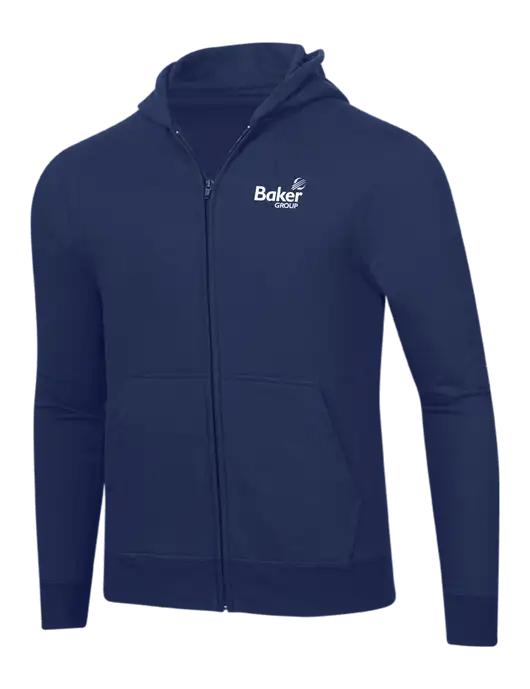 Navy 8.5 oz Ring Spun Zip Hooded Sweatshirt w/Baker Group Logo