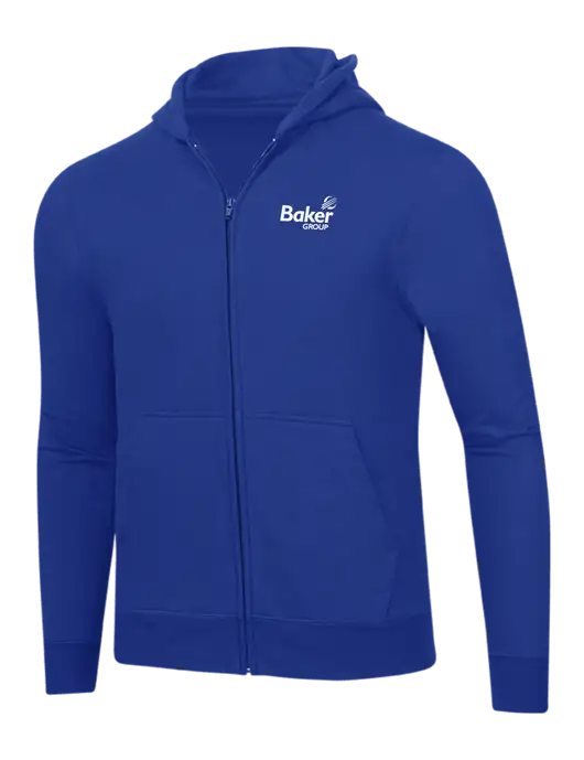 True Royal 8.5 oz Ring Spun Zip Hooded Sweatshirt w/Baker Group Logo