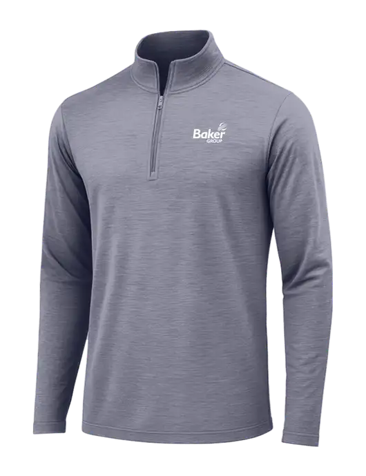 True Navy Heather Posicharge Tri-Blend Wicking 1/4 Zip Pullover w/Baker Group Logo