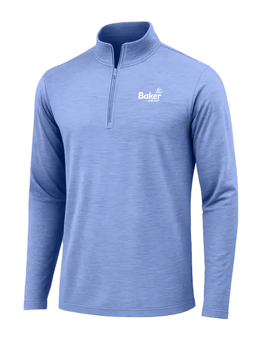 True Royal Heather Posicharge Tri-Blend Wicking 1/4 Zip Pullover w/Baker Group Logo