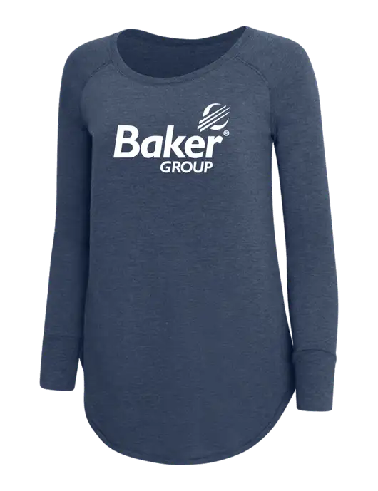 Womens Perfect Wide Collar Tunic Tri-Blend Navy Frost 4.5 oz T-Shirt w/Baker Group Logo