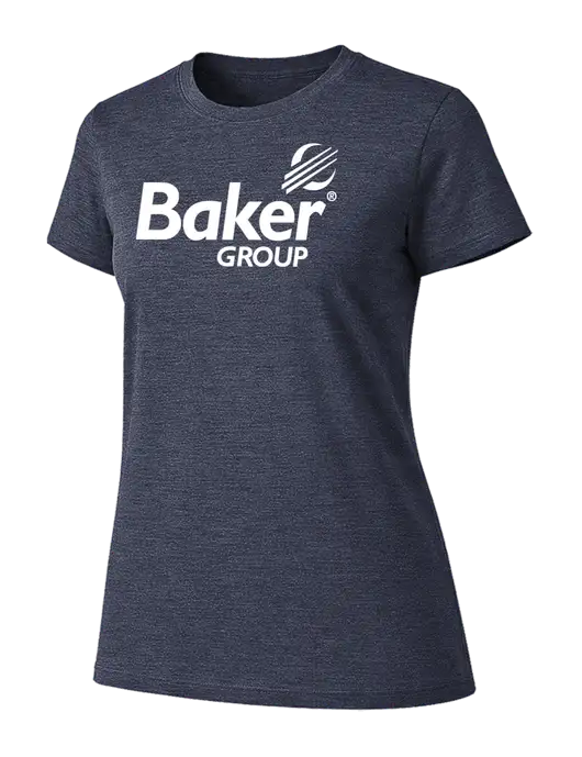 Womens Ring Spun Heather Navy 4.5 oz T-Shirt w/Baker Group Logo