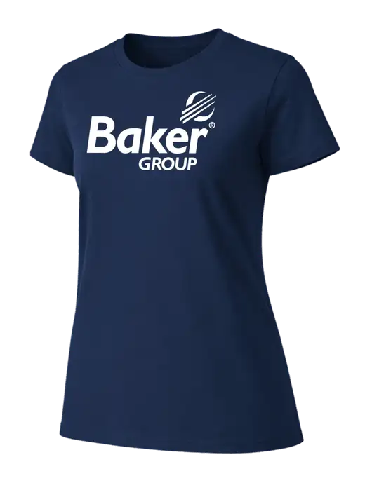 Womens Ring Spun Navy 4.5 oz T-Shirt w/Baker Group Logo