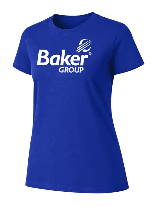 Womens Ring Spun Royal 4.5 oz T-Shirt w/Baker Group Logo