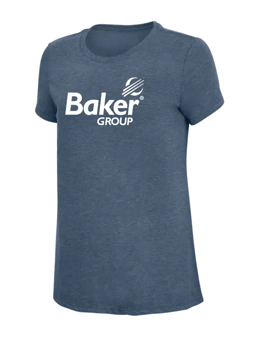 Womens Simply Soft Navy Frost 4.5oz  Poly/Combed Ring Spun Cotton T-Shirt w/Baker Group Logo