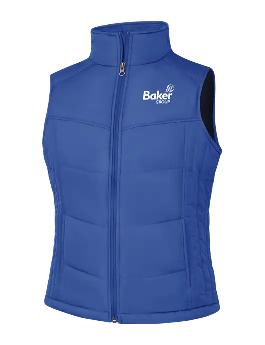 Womens Dark Royal Blue/Black Puffy Vest w/Baker Group Logo