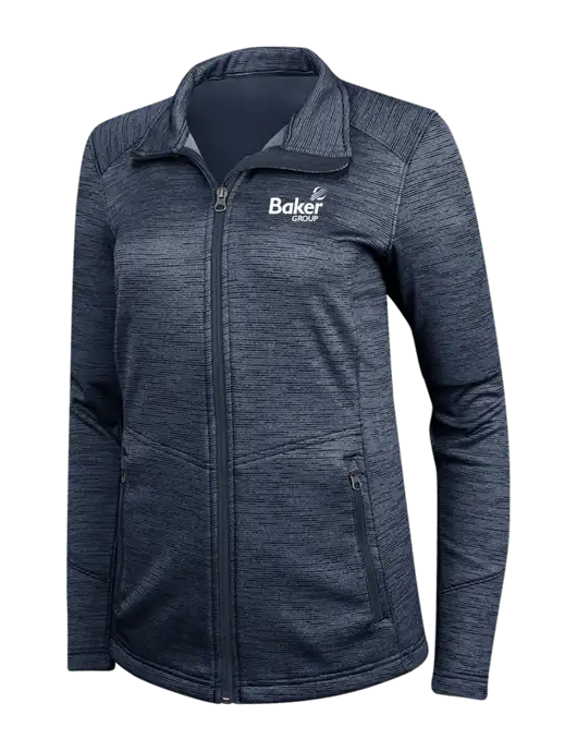 Navy Womens Digi Stripe Fleece Jacket w/Baker Group Logo