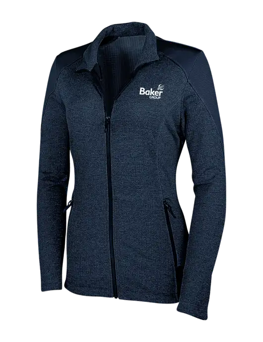 Navy Womens Grid Fleece Jacket w/Baker Group Logo