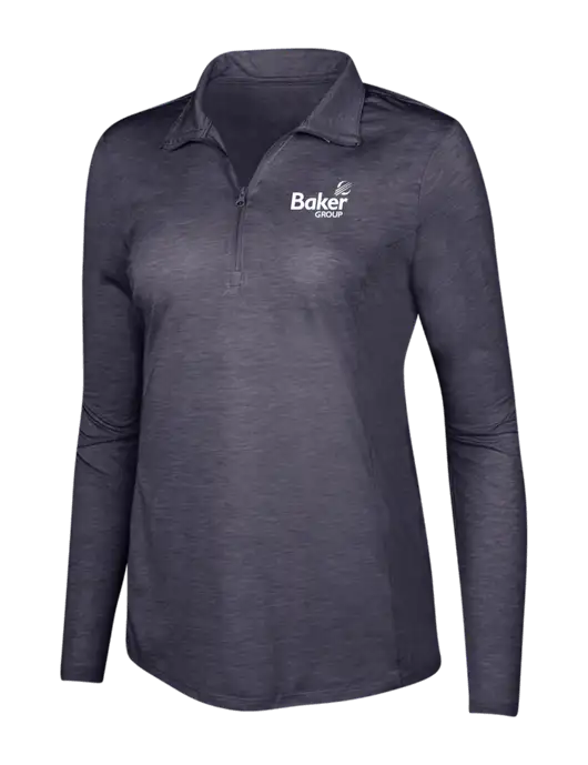 True Navy Heather Womens Posicharge Tri-Blend Wicking 1/4 Zip Pullover w/Baker Group Logo