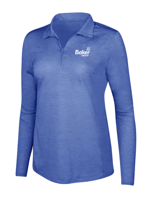 True Royal Heather Womens Posicharge Tri-Blend Wicking 1/4 Zip Pullover w/Baker Group Logo
