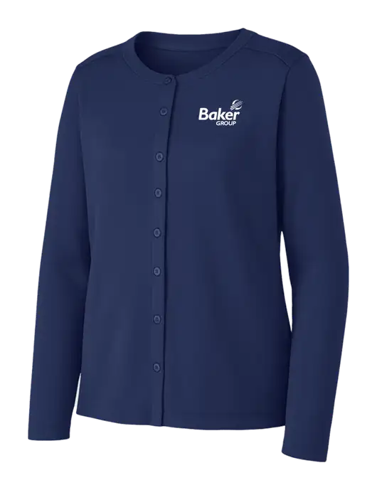 Dress Blue Navy Womens Concept Stretch Button-Front Cardigan Sweater w/Baker Group Logo