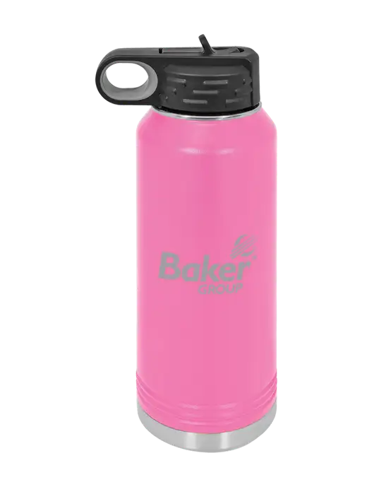 Polar Camel 32 oz Powder Coated Pink Vacuum Insulated Water Bottle w/Baker Group Logo