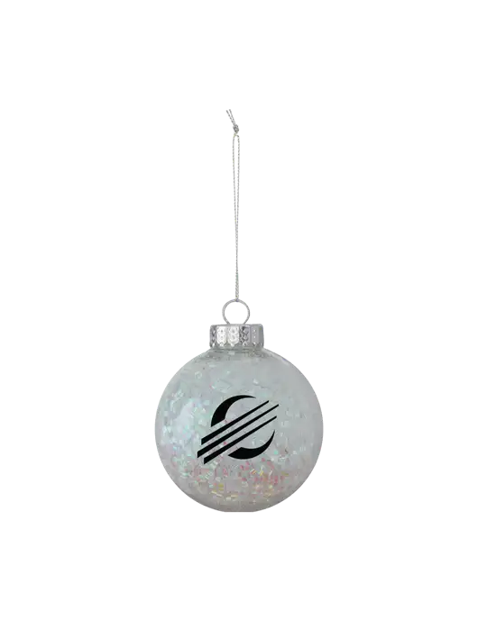 Light Silver Shimmer Sphere Ornament w/Baker Group Icon Logo