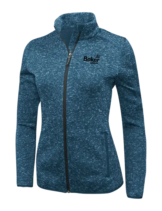 Medium Blue Heather Womens Sweater Fleece Jacket w/Baker Group Logo