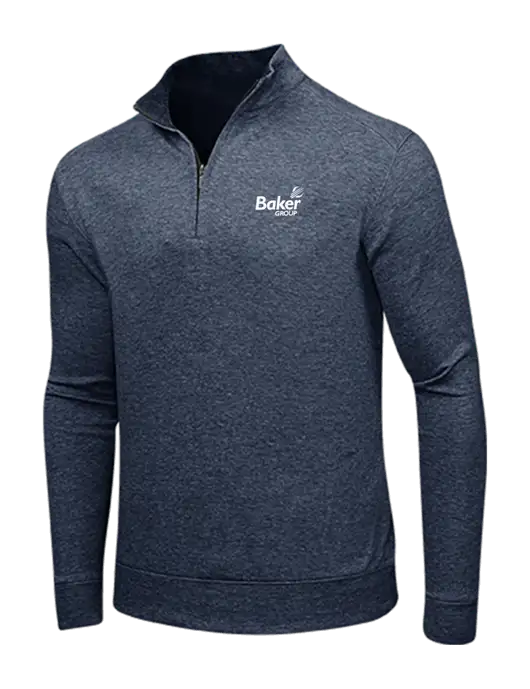 Estate Blue Heather/Charcoal Heather Interlock 1/4 Zip w/Baker Group Logo