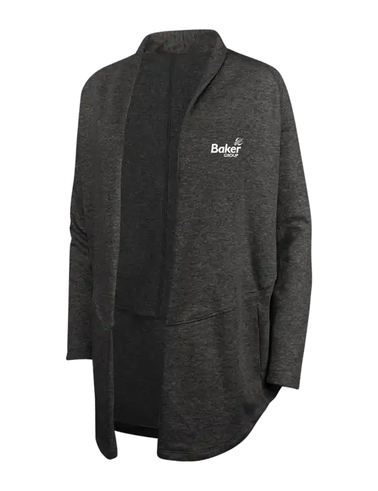 Charcoal Heather/ Medium Heather Grey Womens Interlock Cardigan w/Baker Group Logo