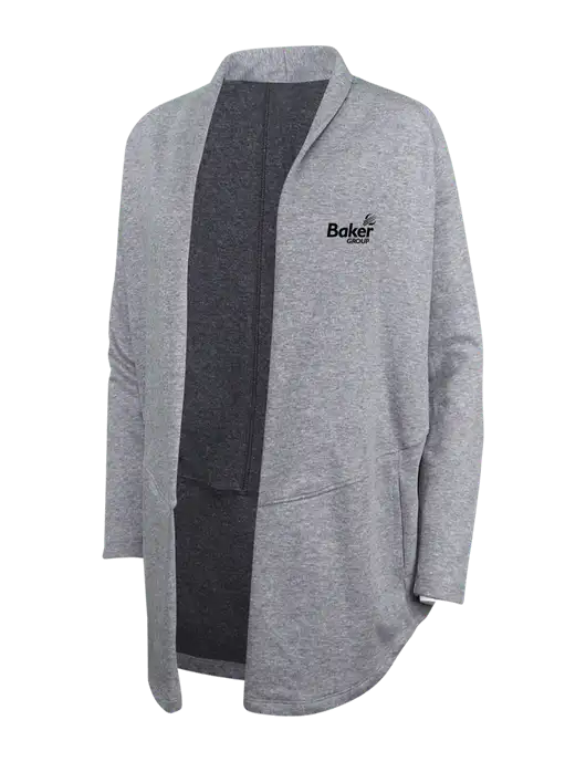 Medium Heather Grey/Char Heather Womens Interlock Cardigan w/Baker Group Logo