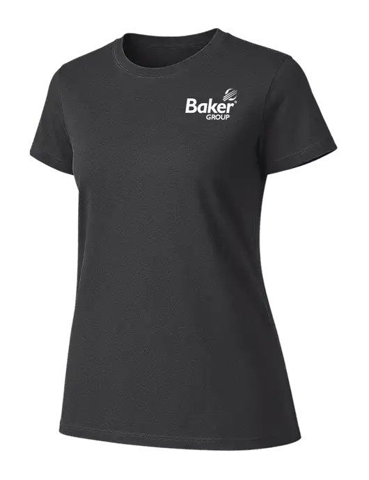 Womens Ring Spun Charcoal 4.5 oz T-Shirt w/Baker Group Logo