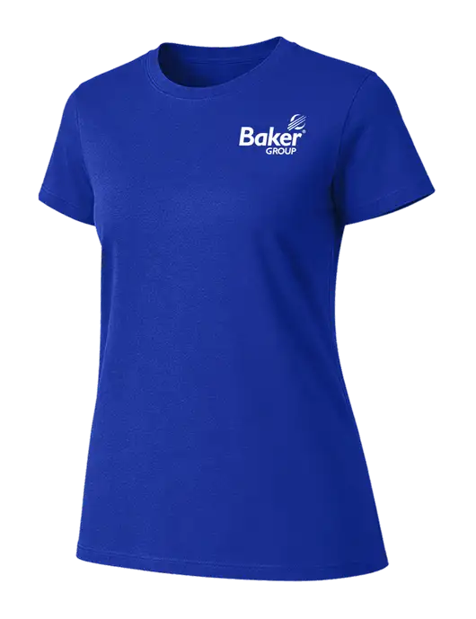 Womens Ring Spun Royal 4.5 oz T-Shirt w/Baker Group Logo