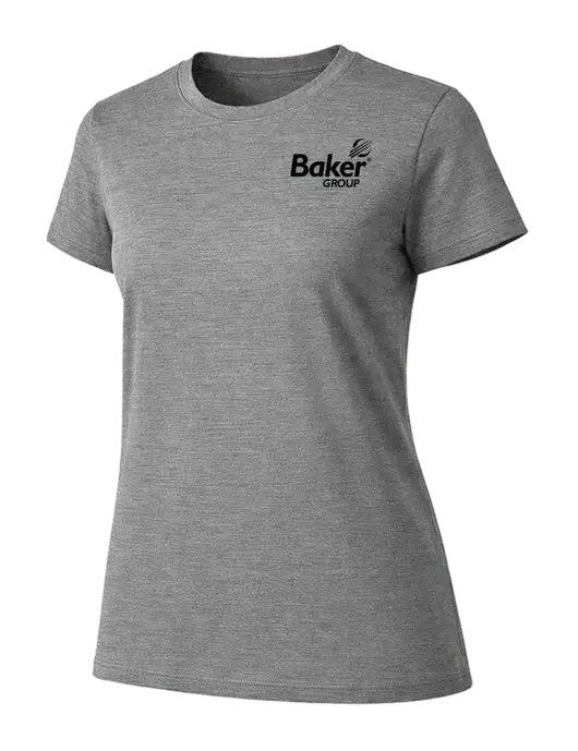 Womens Ring Spun Light Grey Heather 4.5 oz T-Shirt w/Baker Group Logo