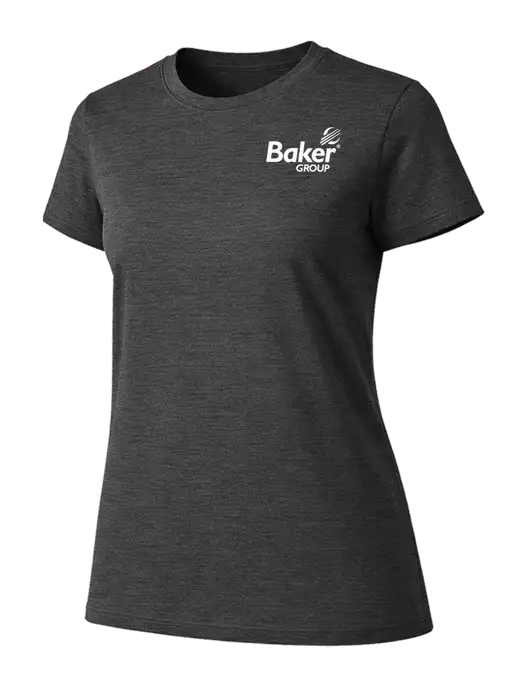 Womens Ring Spun Dark Heather Grey 4.5 oz T-Shirt w/Baker Group Logo