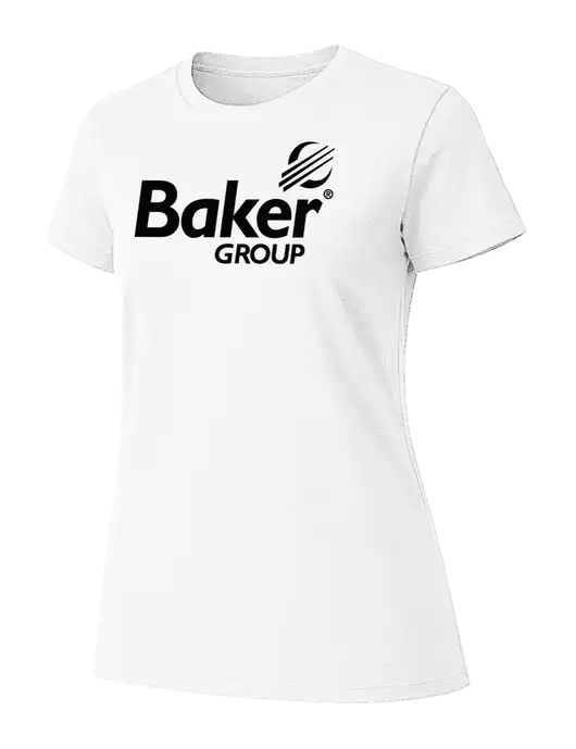 Womens Ring Spun White 4.5 oz T-Shirt w/Baker Group Logo