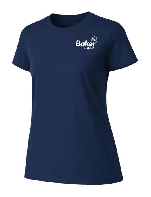 Womens Ring Spun Navy 4.5 oz T-Shirt w/Baker Group Logo