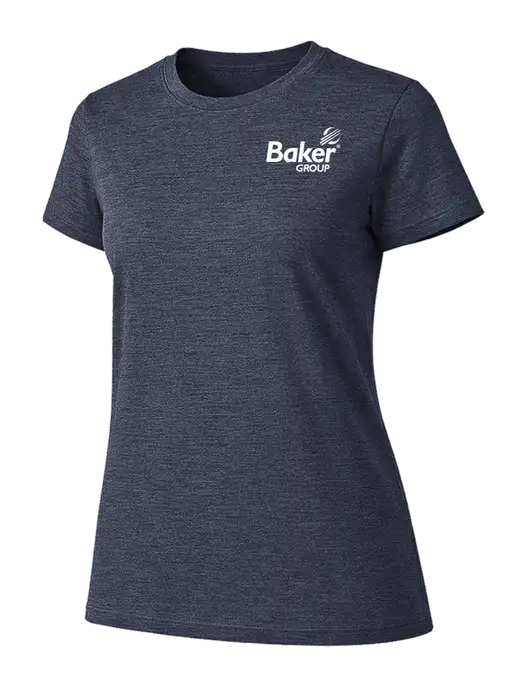 Womens Ring Spun Heather Navy 4.5 oz T-Shirt w/Baker Group Logo