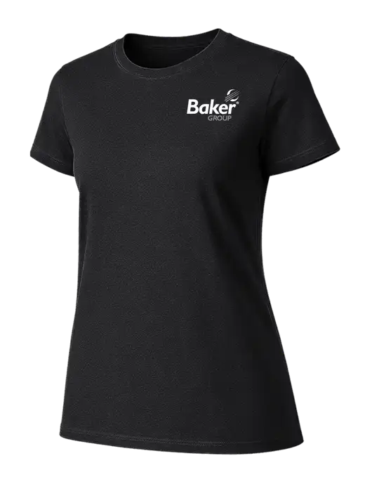 Womens Ring Spun Jet Black 4.5 oz T-Shirt w/Baker Group Logo