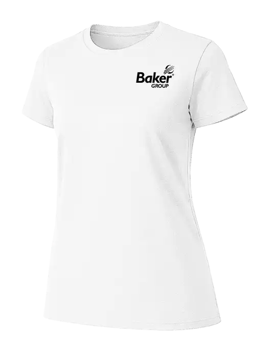 Womens Ring Spun White 4.5 oz T-Shirt w/Baker Group Logo