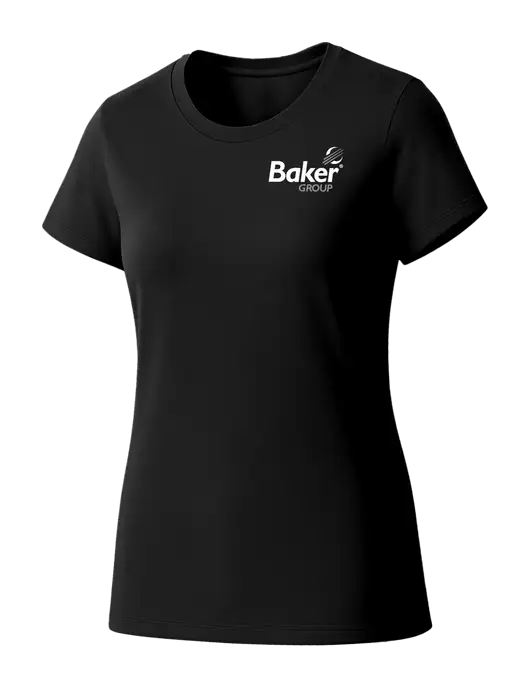 Womens Seriously Soft Black T-Shirt w/Baker Group Logo