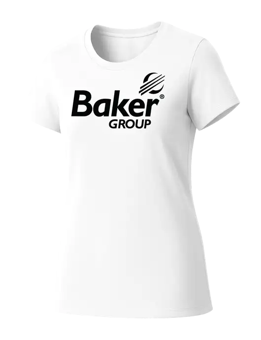 Womens Seriously Soft White T-Shirt w/Baker Group Logo