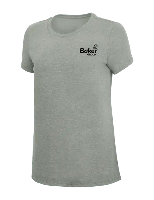 Womens Simply Soft Grey Frost 4.5oz  Poly/Combed Ring Spun Cotton T-Shirt w/Baker Group Logo